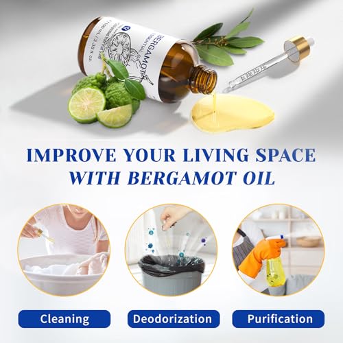 Image of HIQILI Bergamot Essential Oil for Diffuser, Skin, Hair, DIY, 100% Pure & Natural - 3.38 Fl Oz (100 mL)