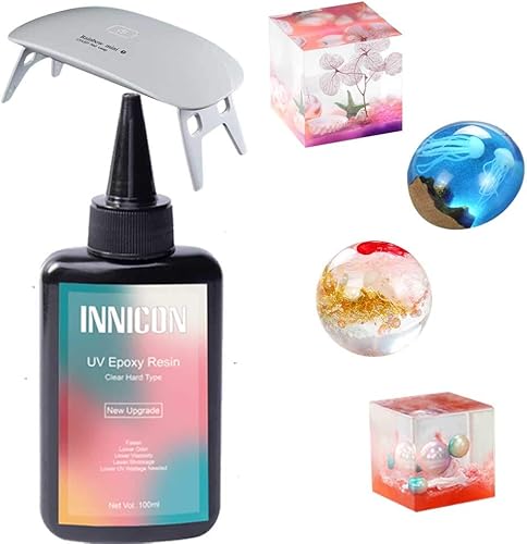 Miniatura 1 de Juego de gel de resina epoxi UV, 10.1fl oz, no tóxico, cristal transparente, tipo duro, ultravioleta, para hacer pendientes caseros, suministros