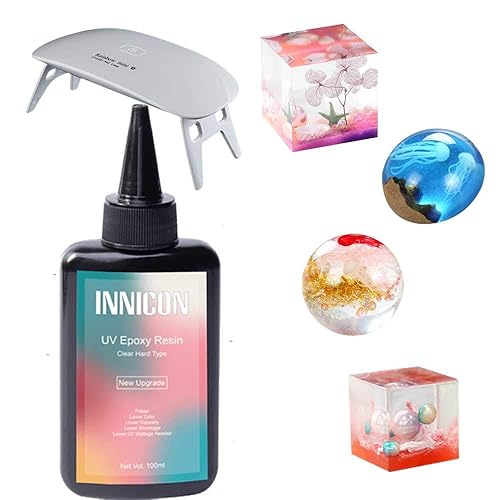 Juego de gel de resina epoxi UV, 10.1fl oz, no tóxico, cristal transparente, tipo duro, ultravioleta, para hacer pendientes caseros, suministros