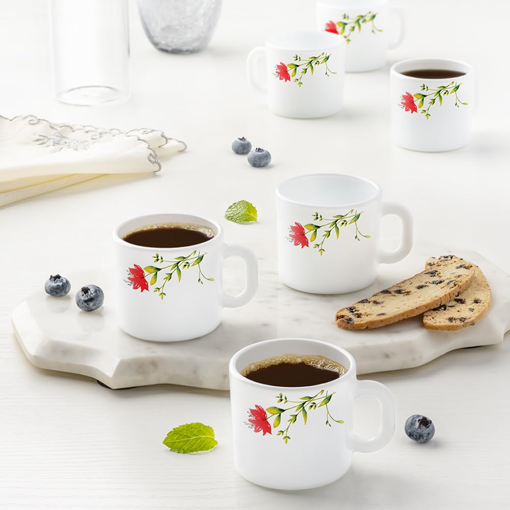 Larah by Borosil Oriental Opalware Mug, Set of 6 Tea/Coffee Mugs, 100 ml Each, Microwave & Dishwasher Safe, Bone-Ash Free, Crockery Set Ideal for Daily Use & Gifting, White (B0C8FLPB3X) Amazon Price History, Amazon Price Tracker