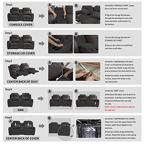Image of Easy-Going Stretch Recliner Loveseat Cover with Center Console Sofa Slipcover Soft Fitted Fleece 2 Seats Couch with Cup Holder and Storage Washable Furniture Protector Dark Gray