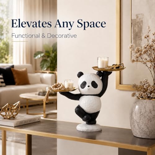Image of ARMONIA Butler Panda Decorative Figurine with Dual Golden Trays, 25 cm Height, Balanced Design, Premium Materials, Black and White