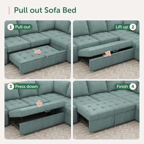Image of HONBAY Modular Sectional Sleeper Sofa with Pull Out Couch Bed, U Shaped Couch with Storage, Sectional Couches for Living Room, Blue