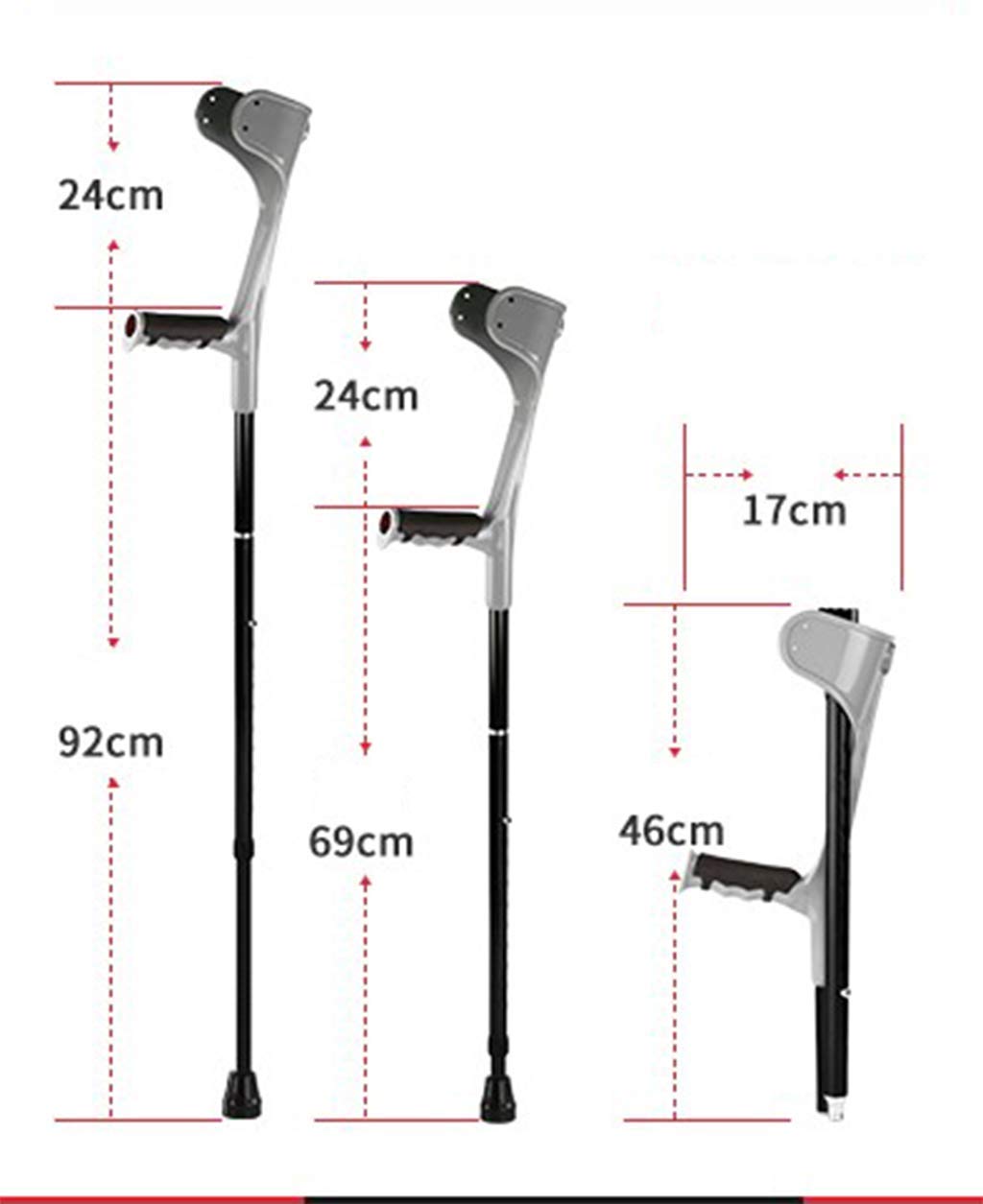 MObyat Andador para Ancianos,Bastón, muletas Plegables para antebrazo para Adultos, muleta médica Plegable portátil para Brazo, Andador de Codo de aleación de Aluminio Ligero Ajustable en Altura, g