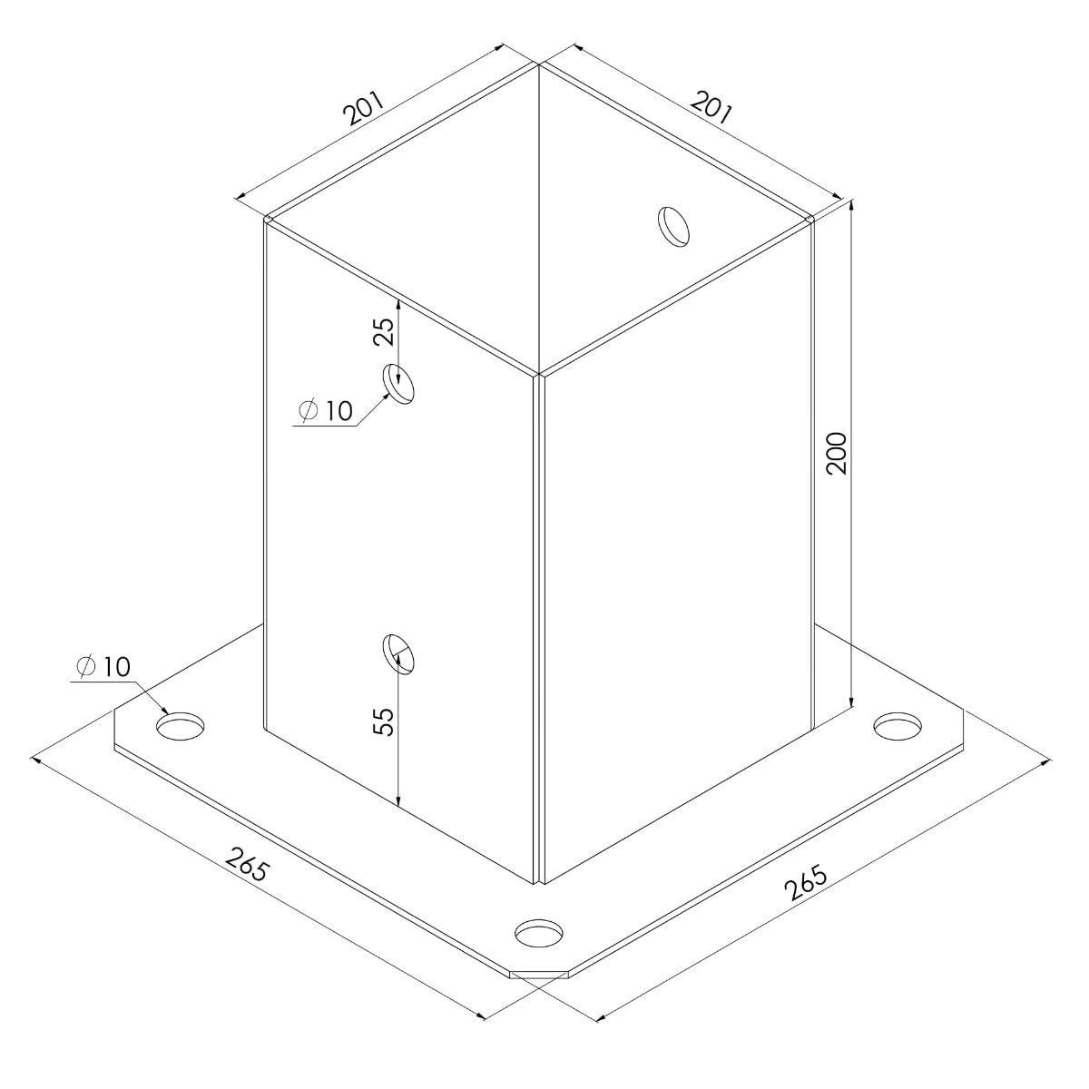 TRIBECCO® Casquillo atornillable para postes de madera cuadrados, galvanizado en caliente, 200 x 200 mm, casquillo de suelo, soporte para vallas, placa de suelo, fijación