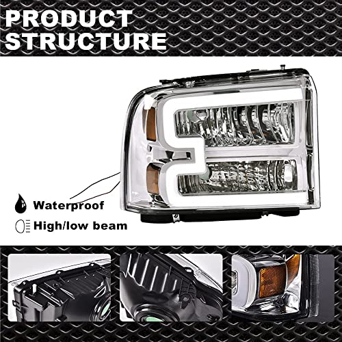 Image of G-PLUS LED DRL Headlights, Compatible with 2005 2006 2007 Ford F250 F350 F450 F550 Super Duty Bumper Headlamps, Clear Lens Chrome Housing Amber Reflector