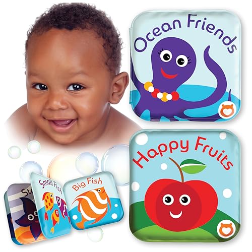 Image of Floating Baby Bath Books - Bath Books for Babies, Infants - Waterproof, Mold-Free Bath Toys for Learning & Early Education (Set of 2 - Fruits & Sea Animals)