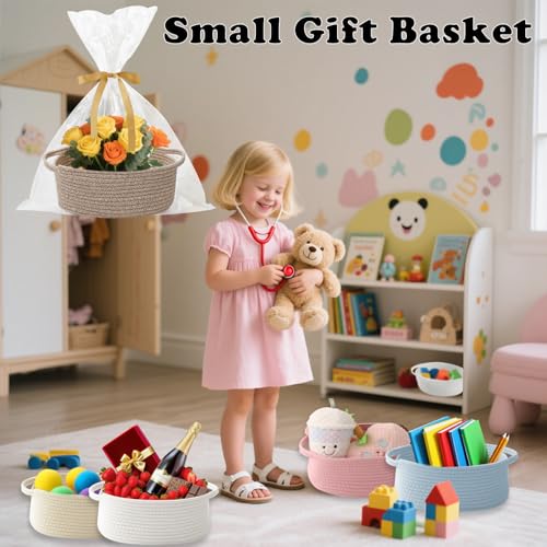 Image of Woven Rope Basket,Baby Gift Basket with Bag & Ribbon, Mixed Brown