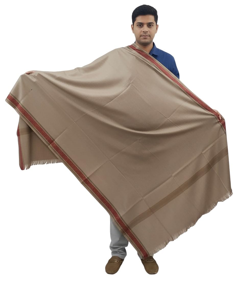 KAVIM Beige Wool Self Design Men's Shawl KA-SWL-10-picture-17