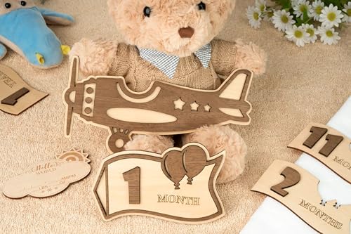 Image of American Elm Baby Monthly Milestone Airplane Set Growth Chart | Baby Milestone Props for Photoshoot