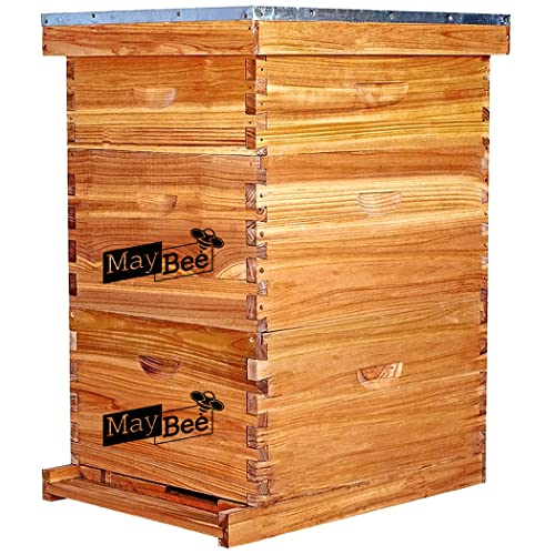 10-Frame Langstroth Beehive Dipped in 100% Beeswax, Complete Bee Hives and Supplies Starter Kit Includes 2 Deep Hive Bee Boxes and 1 Bee Hive Super with Beehive Frames and Foundations
