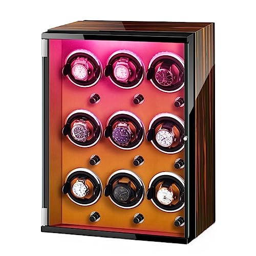 FDTMGW Bobinadoras de Relojes para 9 Relojes automáticos con Motor silencioso Caja Expositor de Concha de Madera Caja de bobinado con múltiples Modos de rotación