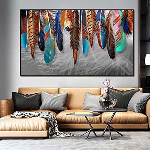 Peinture abstraite de plumes pour raviver un mur blanc et moderniser votre décoration de maison