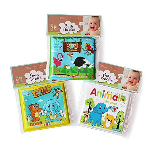 Image of Baby Bath Books-3PCS,Bathtub Toys Floating Waterproof Educational Bath Toy Books for Toddlers-Animal Books,Count Books,Bird Books for Bath time
