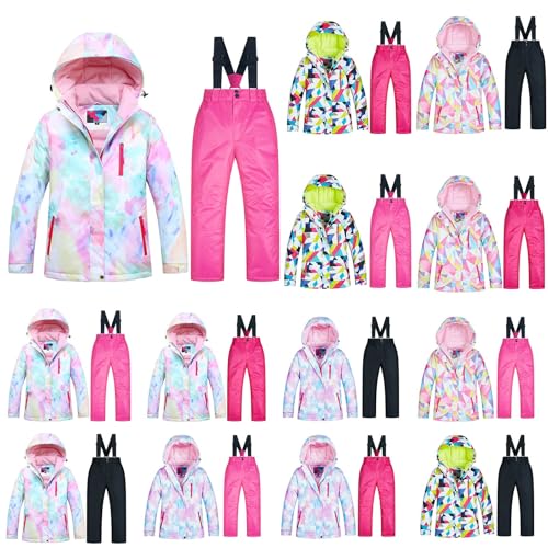 Kids' Ski Set 2 Piece Unisex Boys' and Girls' Insulated Windproof Snow Bib with Hooded Jacket Winter Snow Suits