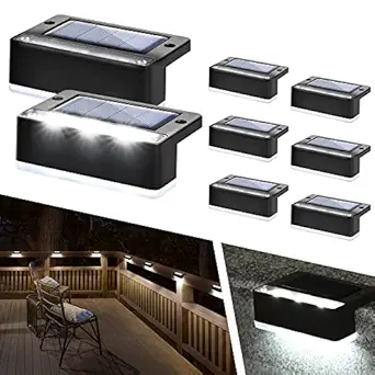 SOLPEX Solar Deck Lights Outdoor 8 Pack, Solar Fence Lights(Black with Cold White LED)