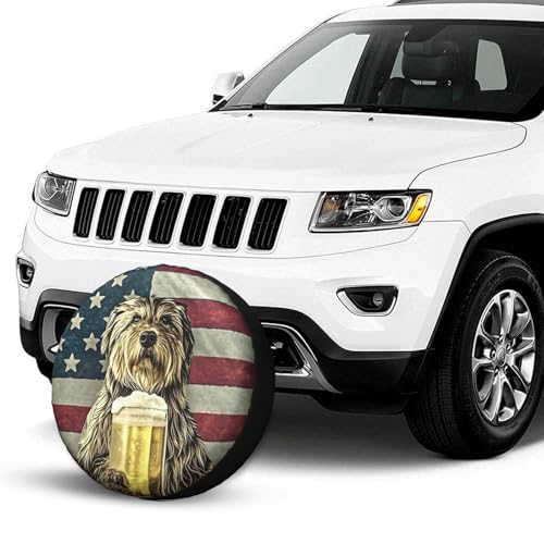 Image of American Flag Funny Schnauzer Dog Drinking Beer Spare Tire Cover Wheel Protectors UV Resistant Universal Fit for SUV Truck Rv Trailer Camper Travel 15 inch