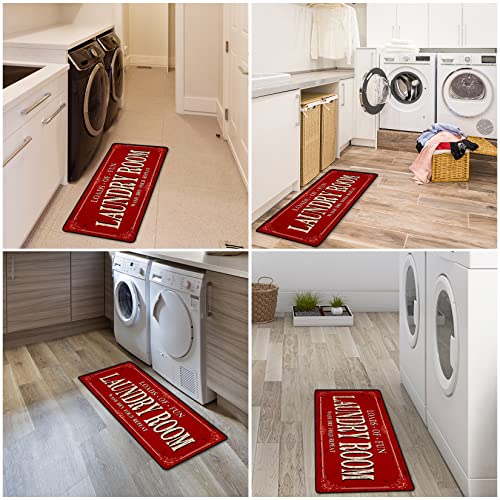 Romamigo Laundry Room Rug Runner Non Slip Laundry Mats Mudroom Runner Farmhouse Kitchen Floor Mat Bathroom Laundry Room Decor Accessories(Red, 20 X 47 Inch) #TOP3