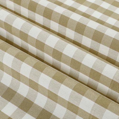 Image of TWOPAGES Pinch Pleat Cafe Curtains 36 Inch Long Buffalo Plaid Light Filtering Farmhouse Half Window Curtains for Small Window (Khaki Small Plaid, 26W x 36L Inches, Set of 2)