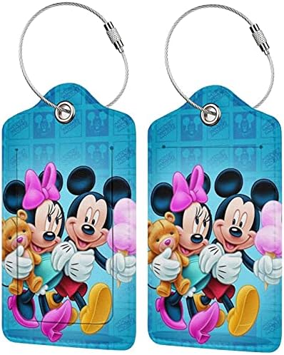 2 Pack Blue Anime Luggage Tags with Name ID Labels for Suitcase Travel Bag, PU Leather Baggage Tag for Women Men