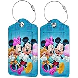 2 Pack Blue Anime Luggage Tags with Name ID Labels for Suitcase Travel Bag, PU Leather Baggage Tag f