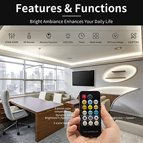 Pautix Cob Led Strip Light White Cct Tunable 1920Leds Super Bright,9.84Ft Dimmable 2700K-6500K 24V Led Tape Light With Ul-Listed Power Supply,For Under Cabinet Bedroom Kitchen Tv Mirror Diy Lighting #TOP3