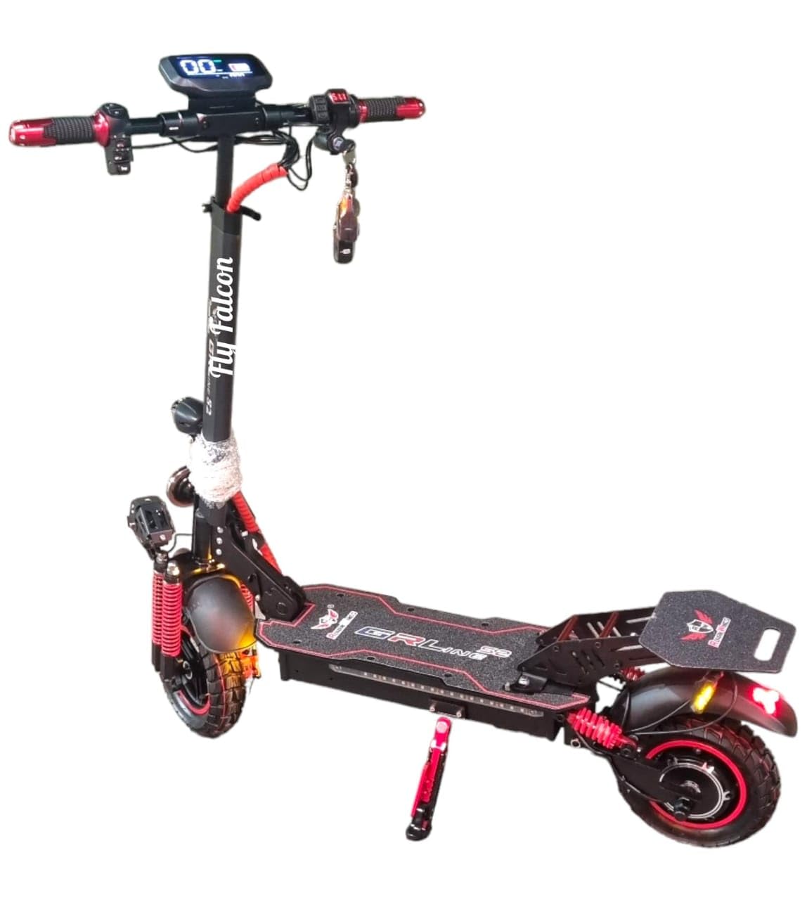 Rohan Wings S2 Tall Kick Scooter 2024, 2000 Watts motor, 48V 13A Battery, 25 to 30km Mileage Full Foldable, Bluetooth Speaker, Seat Removable and Foldable, Red black