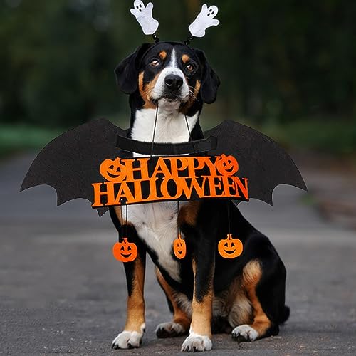 Image of Dog Halloween Costumes, Dog Bat Costume - Cool Luminous Skeleton Bone Bat Wings Pets Cosplay Costumes Dress Up Apparel for Small Medium Large Cats and Dogs, L