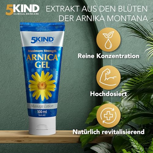 5kind Hochdosiertes Arnika Gel 100 ml - Schnell wirkende Arnikaa Salbe gegen Blutergüsse und Schwellungen - Arnica Montana Extrakt – Arnika Salbe hochkonzentriert für Muskeln und Gelenke von Läufern