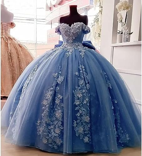 Lace Quinceanera Dresses Ball Gown Puffy Off Shoulder Prom Dresses 2023 Sweet 16 Dresses Light Blue Size 04