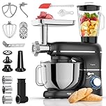 Fentic 6-in-1 Küchenmaschine – 2000W – Mit Fleischwolf, 1,5L Entsafter, Gemüseschneider und Mehr – Knetmaschine mit 6,2L Rührschüssel, Rührhaken, Knethaken, Schlagbesen und Spritzschutz (Schwarz)