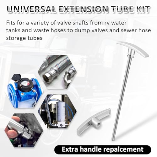 Image of RV Sewer Valve Handle Extension Tube 9 inch Fit for RV Camper Waste Valve, RV Black Grey Water Tank Pull Handle Valve RV Sewer Hose Kit with Extra Valve Handle