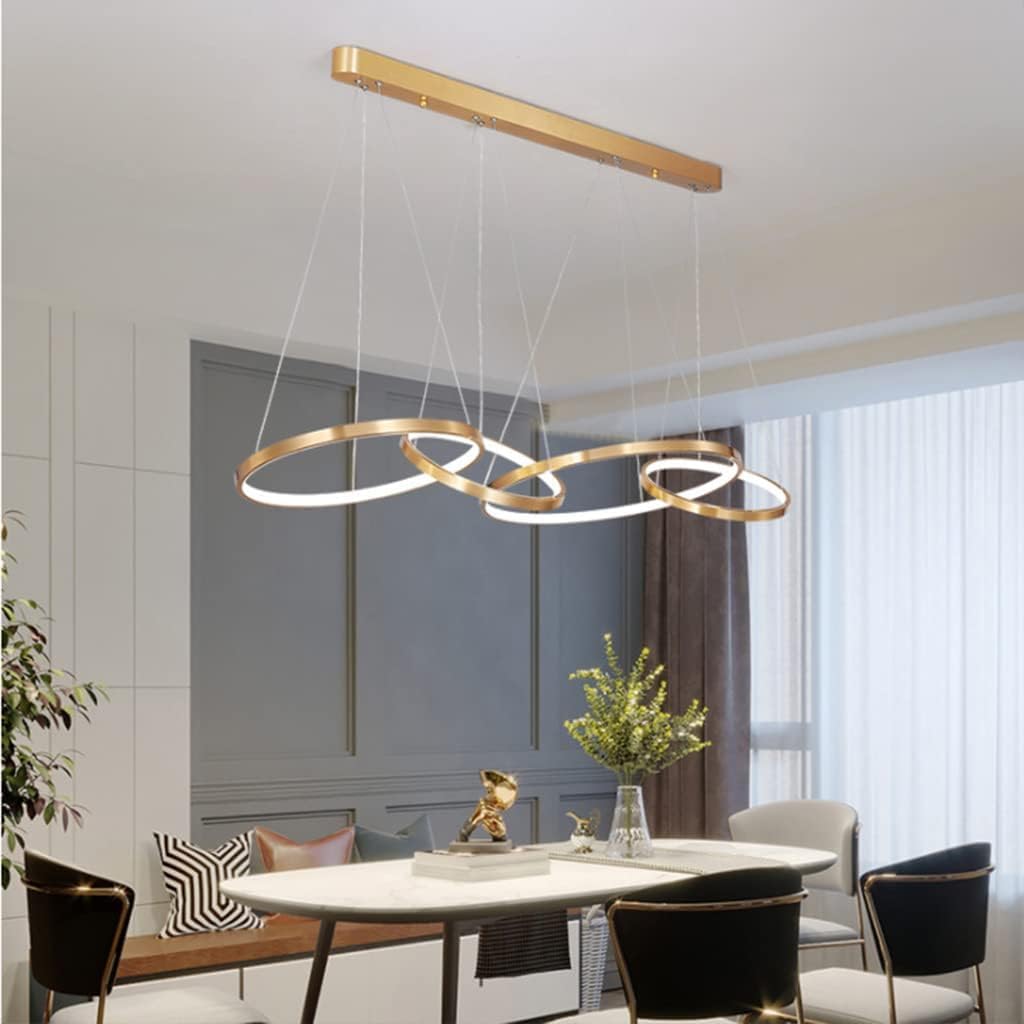 Lampada a sospensione Lampada a sospensione a LED Lampadario moderno per tavolo da pranzo Lampadario regolabile in altezza Lampada da soggiorno Dimmerabile con telecomando Anelli in alluminio Lampada