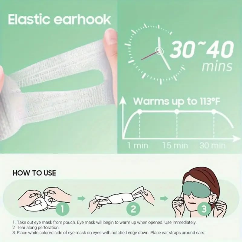 Image of Heated Eye Mask for Dark Circles, Puffiness & Dry Eyes - Disposable Steam Mask for Stress Relief, Beauty & Personal Care, Unscented, Portable, Works with Eye Cream (Pack of 20)
