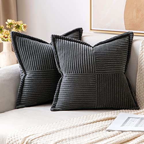 MIULEE 2er Set Kordsamt Kissenbezüge Samtkissen Weich Dekokissen Dekorativ Kissenbezug Modern Kissenhülle Sofakissen Zierkissen Couchkissen für Wohnzimmer Schlafzimmer Dunkelgrau 40x40 cm