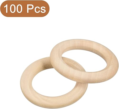 Miniatura 3 de uxcell 100 anillos de madera natural de 1.378 in (1.4 pulgadas), círculos de madera lisa sin terminar de 0.236 in de grosor para manualidades,