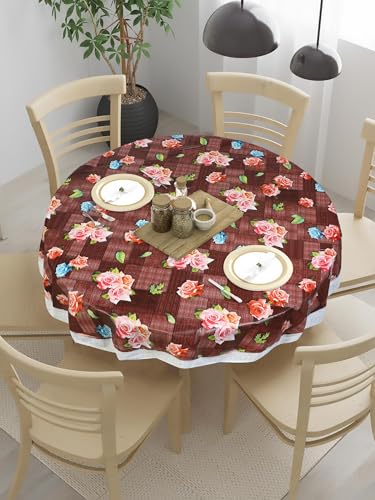 Image of Dakshya Industries PVC Waterproof Round Table Cover for 4 Seater Dining Table | 60 Inch Round Printed Table Cover | Spill Proof, Oil Resistant, Heat Resistant, Wipe Clean