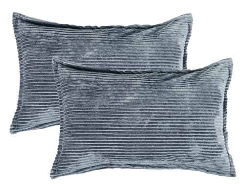 Image of RD TREND Corduroy Cushion Cover Set of 2, Striped Double Sided Decorative Throw Pillowcases for Sofa, Bed & Living Room Rectangular Long Cushion Covers 18x28 inches | Grey