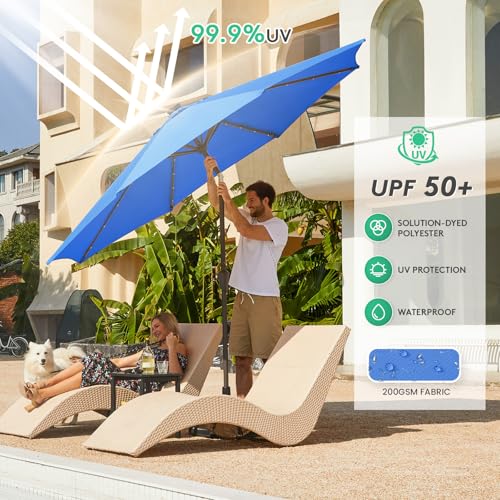 Image of JEAREY 9FT Outdoor Patio Umbrella with Solar Lights, LED Lighted Pool Umbrella with Tilt and Crank, Outdoor Table Umbrellas for Deck, Yard & Market (Royal Blue)