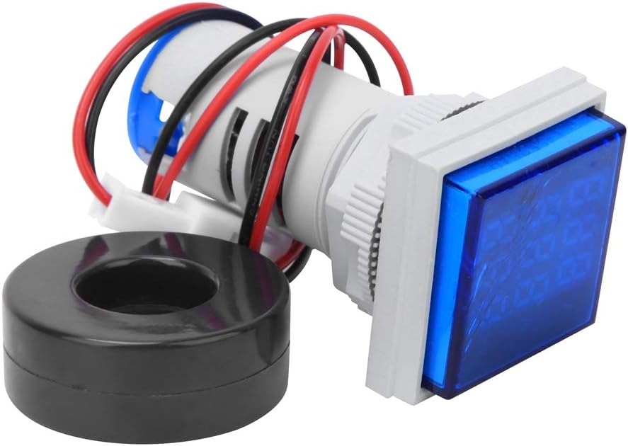 Multifunction Digital Meter, Square 3 Digit LED Display AC Voltage Current Frequency Tester, with Current Transformer, for Single Phase AC 60V to 500V (Blue)