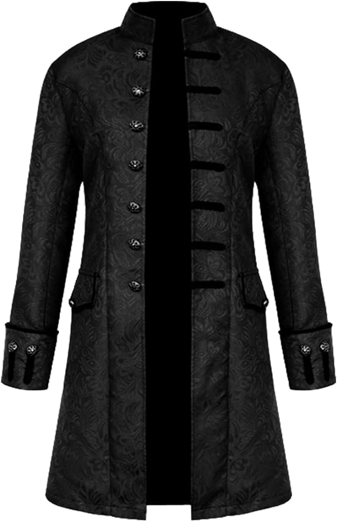 Men Steampunk Costume Coat Vintage Victorian Tailcoat Gothic Jacket Vampire Cosplay for Halloween Renaissance Uniform (Black, 4XL)