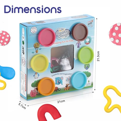 Image of Chanak Clay Dough for Kids, Creative Modelling Dough Set with 6 Clay Tubs (50g Each), 1 Roller, 3 Shape Cutters & 2 Toys, Taste-Safe DIY Craft Activity, Moulding Play Set, BIS Approved