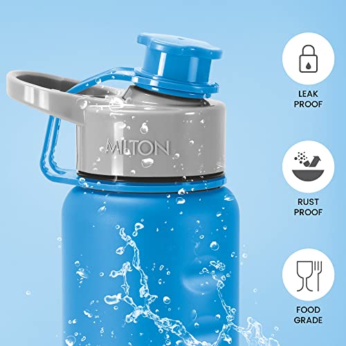 Image of MILTON Gripper 1000 Stainless Steel Water Bottle, 900 ml, Blue | Leak Proof | Easy Grip | Light Weight | Easy to Carry