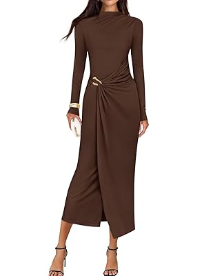ZESICA Women's 2025 Fall Long Sleeve Bodycon Dress Mock Neck Wedding Guest Cocktail Party Long Midi Dresses