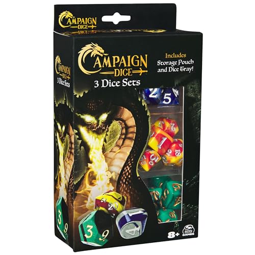Spin Master Games 6069173 Campaign Dice, 3 Dice Sets Polyhedron Role-Playing Board Games Storage Pouch And Silicone Dice Tray cover