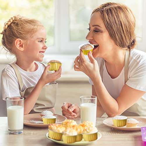 Augoog 100Pcs Aluminum Cups With Lids,5Oz Disposable Ramekin Baking Cups Muffin Liners Mini Pie Pans Foil Cupcake Containers For Christmas Party Wedding Party,Gold thumb #4
