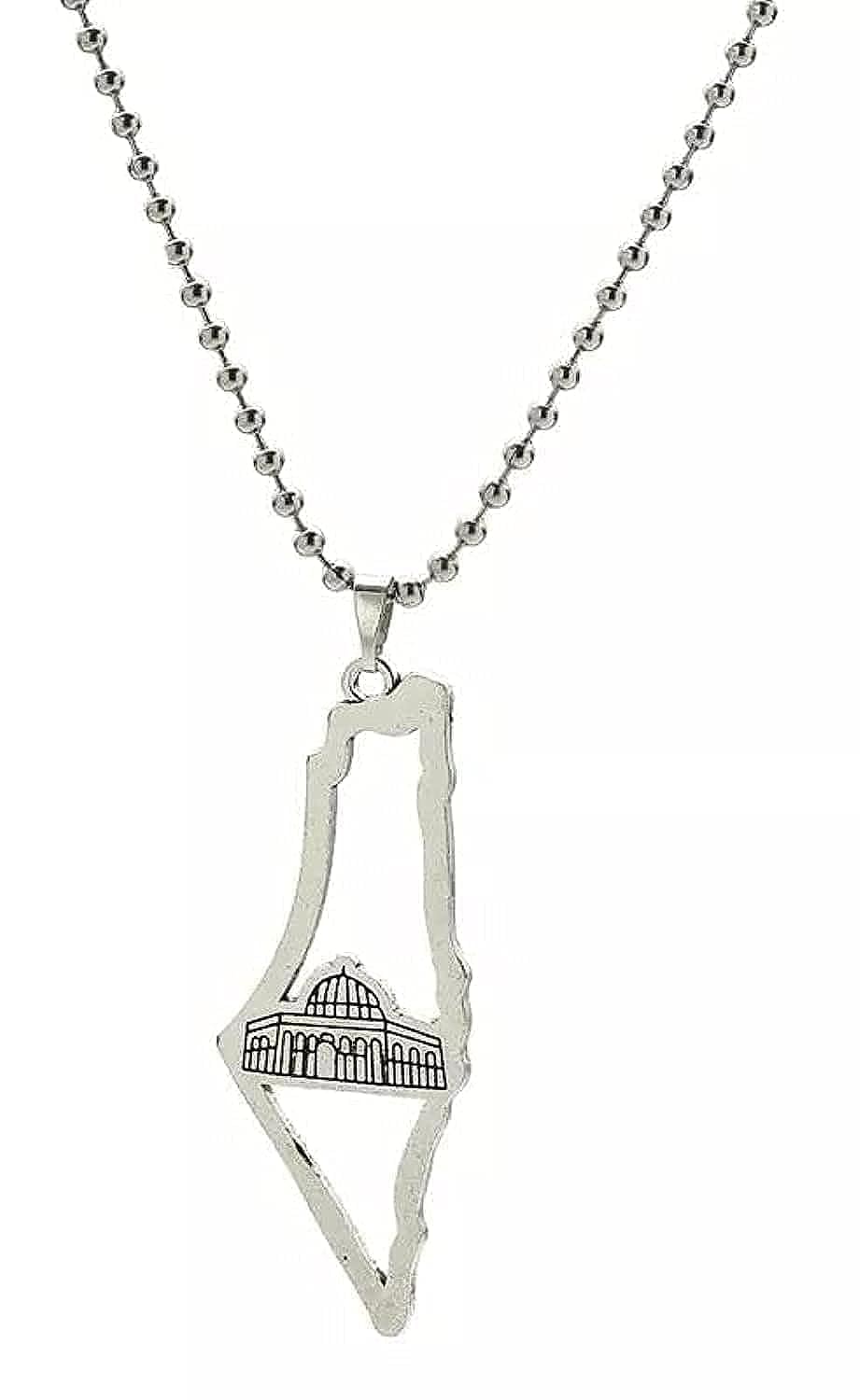 Ancient Silver Palestine Map Flag Pendant Chain Necklace for Women Men Middle East Jewelry Necklace