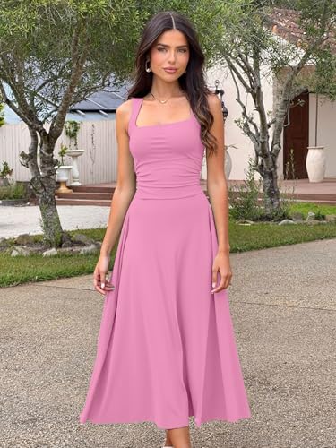 Image of Kaximil Women's Square Neck Corset A Line Maxi Dress Ruffle Ruched Waist Flowy Long Dresses