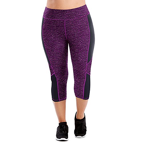 JUST MY SIZE Womens Active Blocked Capris, 5X, Spot on Plum Dream/Black Piecing