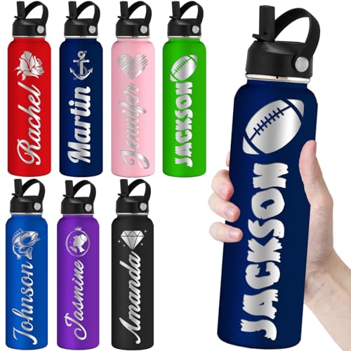 Personalized Water Bottles with Straw 24oz Custom Engraved Water Bottle for School Customized Name Double Wall Insulated-Navy Personalized Water Bottles with Straw 24oz Custom Engraved Water Bottle for School Customized Name Double Wall Insulated-Navy